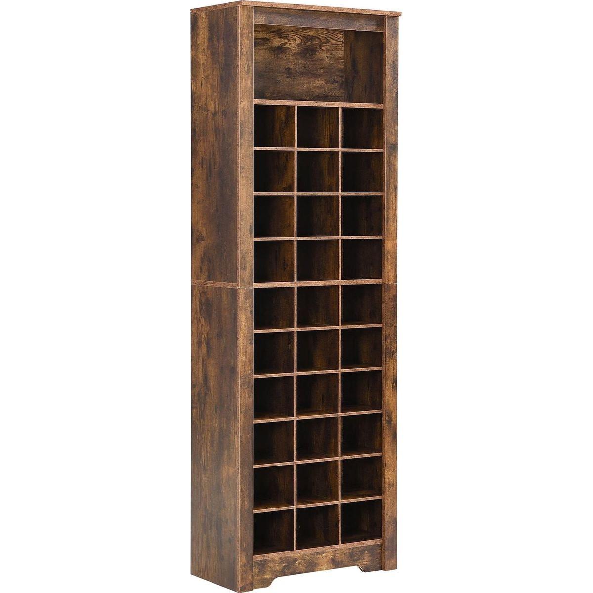 Stylish Design 30 Shoe Cubby Console, Contemporary Shoe Cabinet with Multiple Storage Capacity, Free Standing Tall Cabinet with Versatile Use for Hallway, Bedroom, Rustic Brown