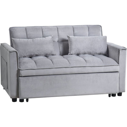 3 in 1 Convertible Sleeper Sofa Bed, Modern Pull Out Couch Bed, Adjustable Backrest, Velvet Loveseat Futon Sofa with Pillows & Pockets for Living Room Apartment, Grey