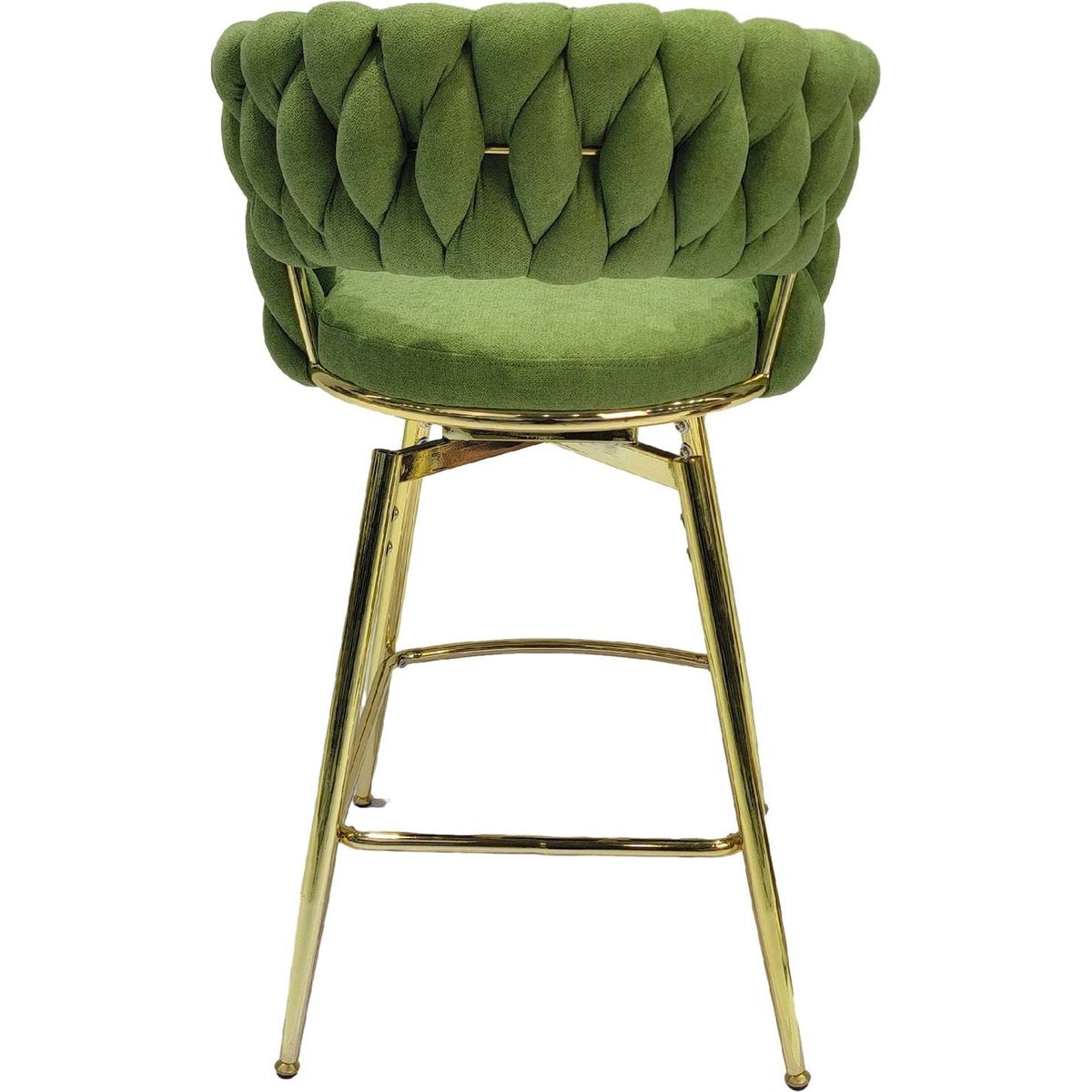 Bar Chair Linen Woven Bar Stool Set of 4,Golden legs Barstools No Adjustable Kitchen Island Chairs,360 Swivel Bar Stools Upholstered Bar Chair Counter Stool Arm Chairs with Back Footrest, (Green)