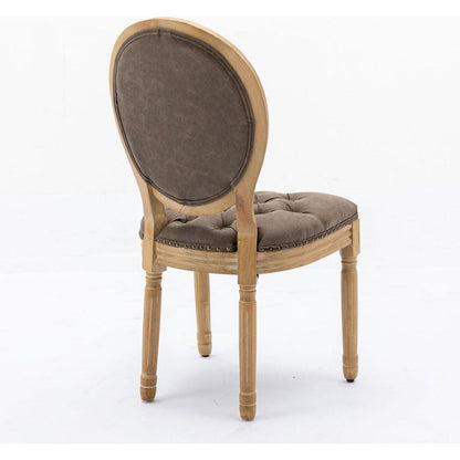 French Style Solid Wood Frame Antique Painting,Hand-pulled buckle decoration PU artificial leather Dining Chair with Nailhead Trim, Wood Legs,Density Foam,Steel Spring inner,Set of 2,Brown
