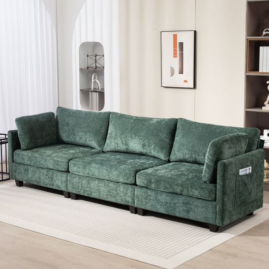 111.42*32.28' XXXL 3-Seater Chenille Deep Sofa,Comfy 3-Seater Chenille Fabric Couch,Conforms to body curves,Cloud-soft sitting,with ultra-soft cushions&Side Pocket for Living Room,Apartment,Office.
