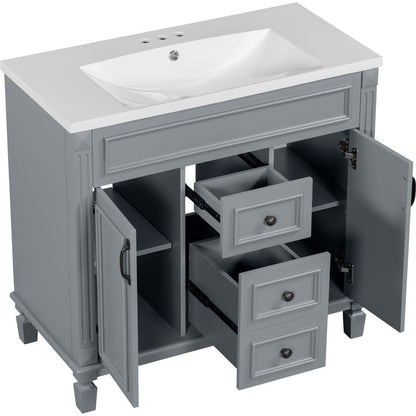 36" Bathroom Vanity with Top Sink, Modern Bathroom Storage Cabinet with 2 Soft Closing Doors and 2 Drawers, Single Sink Bathroom Vanity