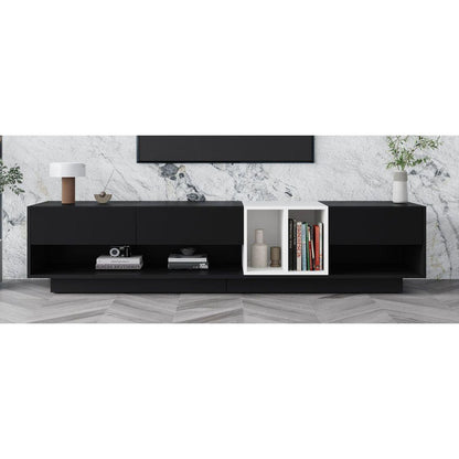 Sleek and Stylish TV Stand with Perfect Storage Solution, Two-tone Media Console for TVs Up to 80", Functional TV Cabinet with Versatile Compartment for Living Room, Black