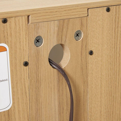 2 Doors Curio Cabinet with Tempered Glass Doors, Curio Cabinets with Mirrored Back Panel and Adjustable Shelves, Lighted Display Cabinet for Home, Office Light Bulb Included OAK