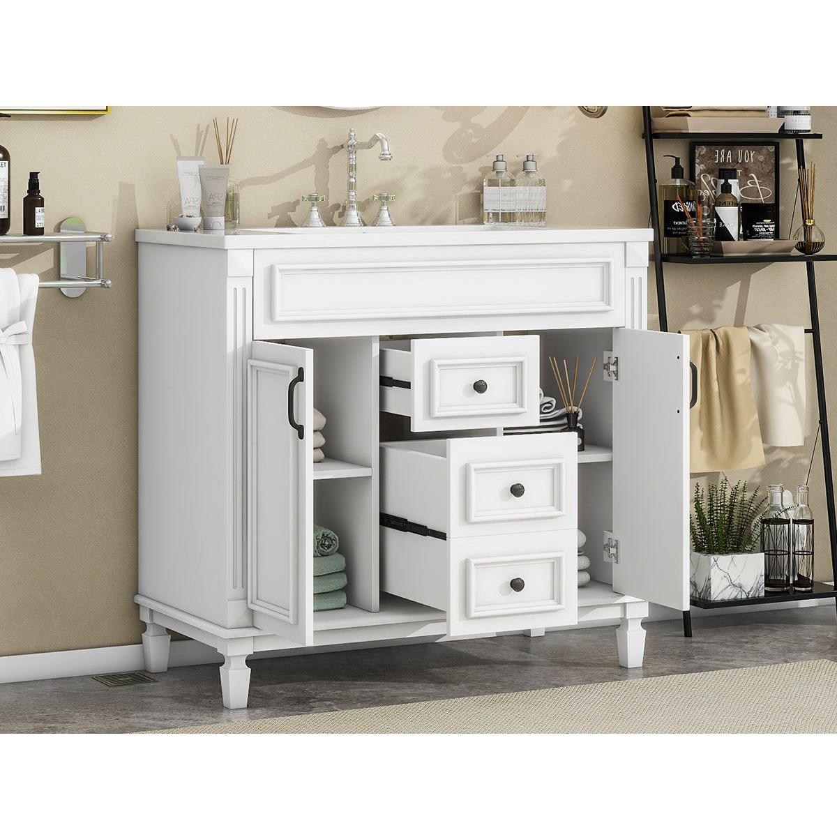 36" Bathroom Vanity with Top Sink, Modern Bathroom Storage Cabinet with 2 Soft Closing Doors and 2 Drawers, Single Sink Bathroom Vanity