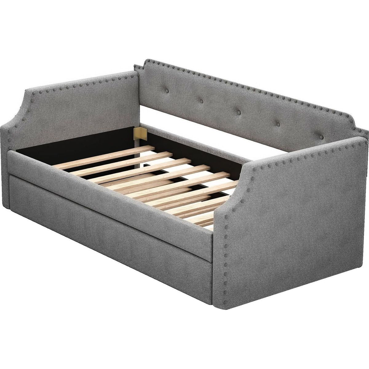 Upholstered Daybed with Trundle, Wood Slat Support,Upholstered Frame Sofa Bed, Twin,Gray