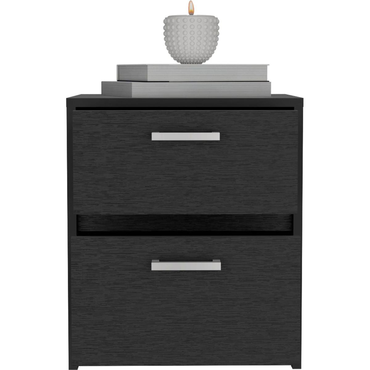 Trivor 2 Drawers Nightstand, Metal Handles -Black