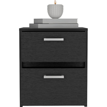 Trivor 2 Drawers Nightstand, Metal Handles -Black