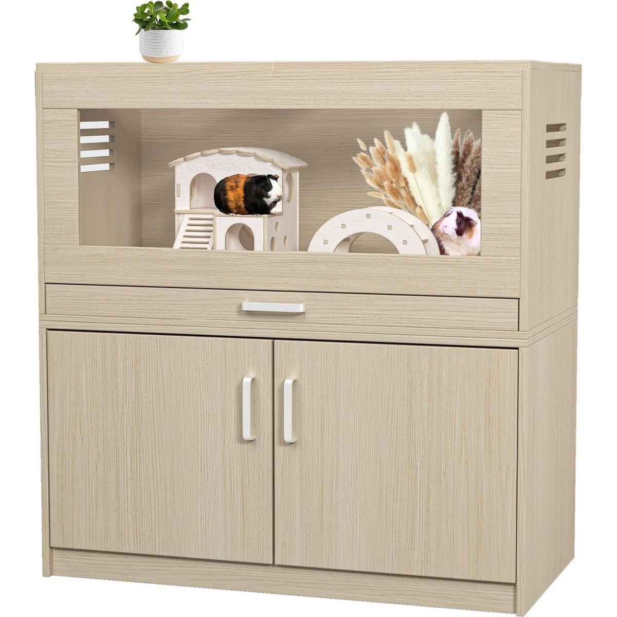 Hamster Cage,Rat Cage Wood with Independent Storage Cabinet,House for Chinchilla with Guinea Pig Hutch and Bridge,Easy View Acrylic Panels,Living Habitat X-large(31.50" L x 15.75" W x 32.28" H)