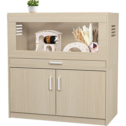 Hamster Cage,Rat Cage Wood with Independent Storage Cabinet,House for Chinchilla with Guinea Pig Hutch and Bridge,Easy View Acrylic Panels,Living Habitat X-large(31.50" L x 15.75" W x 32.28" H)