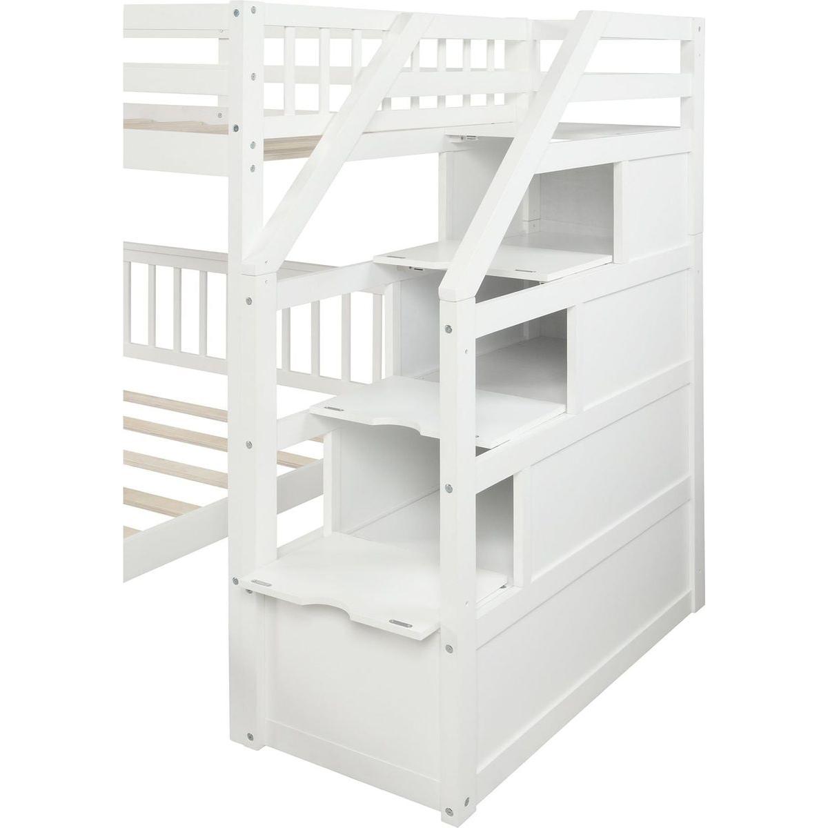 Twin over Full Loft Bed with Staircase,White