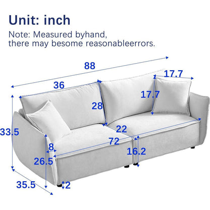 88" Modern Living Room Sectional, Wide Living Room Sectional, Stylish chenille Triple Sectional with Extra 2 Pillows, Thickly Padded Seat and Back and Armrests for Apartment, Living Room