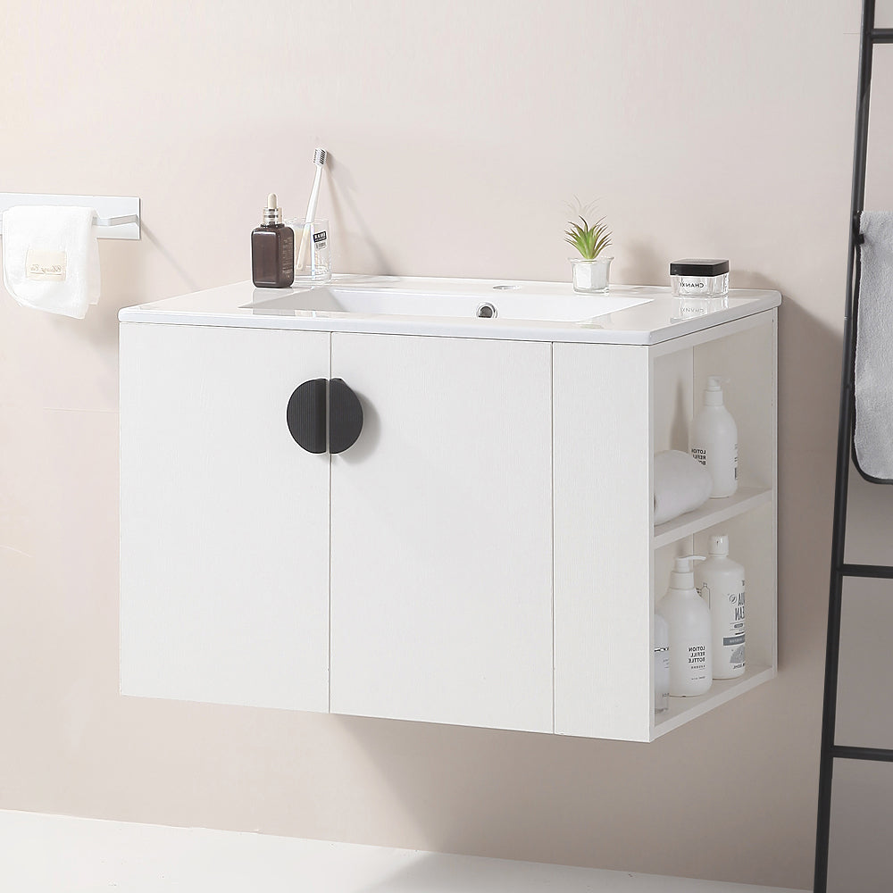 30" Bathroom Vanity with Sink,with two Doors Cabinet Bathroom Vanity Set with Side right Open Storage Shelf,Solid Wood,Excluding faucets,white