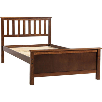 Twin Size Wood Platform Bed with Headboard,Footboard and Wood Slat Support, Walnut