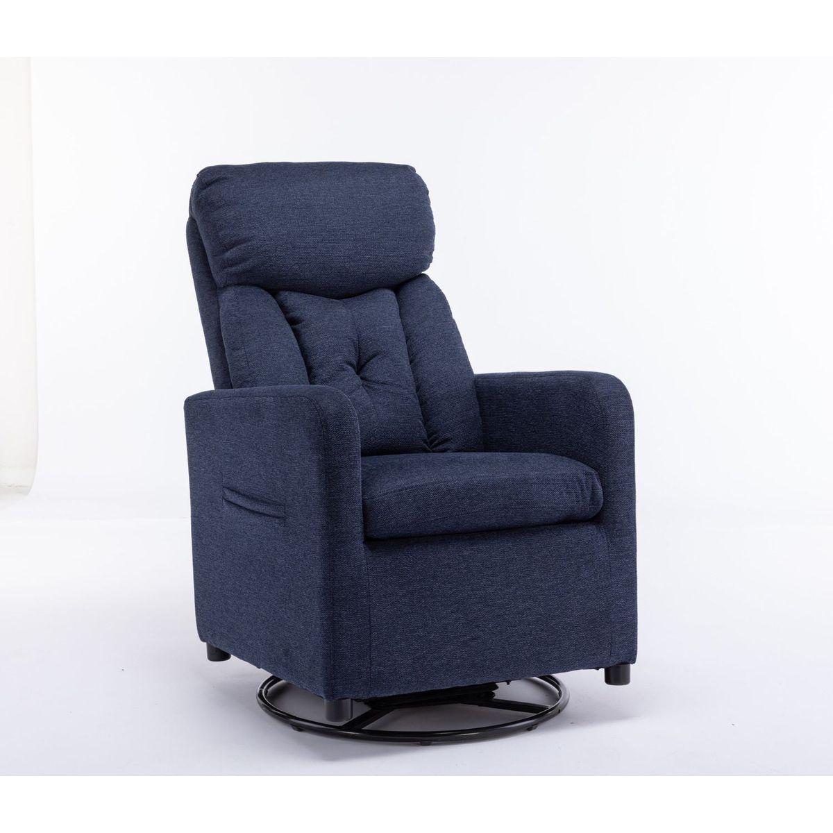 Linen Fabric Swivel Rocking Chair Gilder Chair With Pocket,Navy Blue