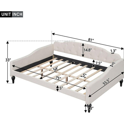Full Size Upholstered Tufted Daybed, Beige