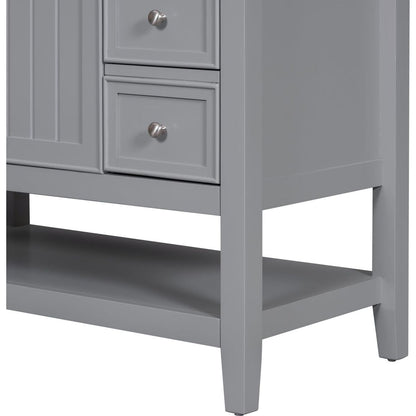 36" Bathroom Vanity with Sink Combo, One Cabinet and Three Drawers, Solid Wood and MDF Board, Grey