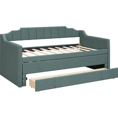 Twin Size Upholstered Daybed with Trundle and Three Drawers,Green