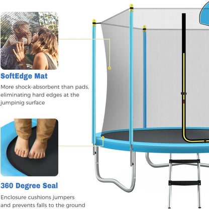 8FT Trampoline for Kids with Safety Enclosure Net, Basketball Hoop and Ladder, Easy Assembly Round Outdoor Recreational Trampoline