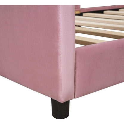 Twin Size Upholstered Daybed with Rabbit Ear Shaped Headboard, Pink