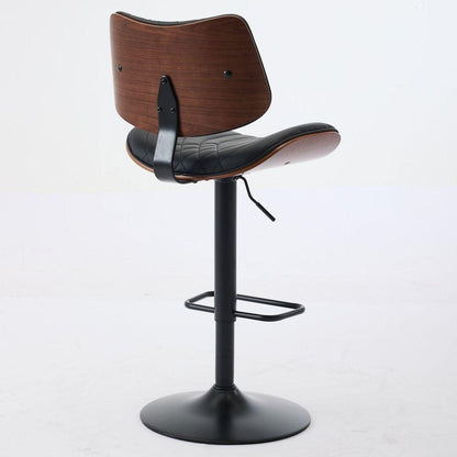 Walnut Bentwood Bar Stools Mid Century Modern Adjustable Counter Height Black Leather Upholstered 360Swivel Bar Chairs for Kitchen Island/Dining Room/Cafe, 1 chair/1carton,Black