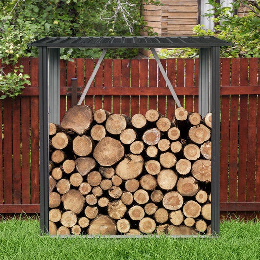 3ft x 5ft Outdoor Meta Firewood Rack, Open Wood Shed For Firewood, Pellet, or Lumber Storage, Black