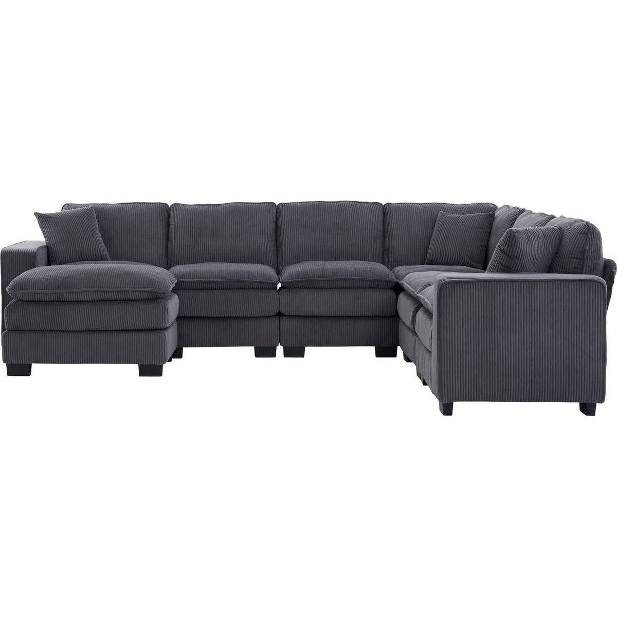 Modern U Shaped 6-seat Sectional Sofa Couch with one Ottoman and three toss pillows, Modular Sofa for Living Room,Corduroy sofa