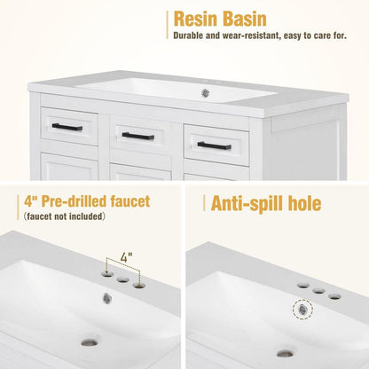 36" Bathroom Vanity Cabinet with Resin Integrated Sink - 4 Drawers, 2 Doors