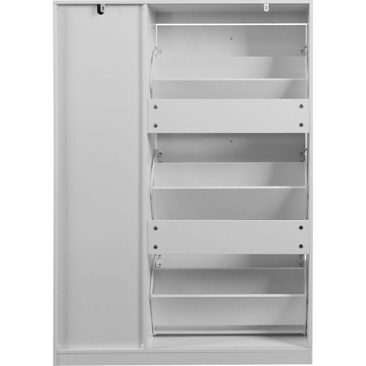 Shoe Cabinet,Freestanding Tipping Bucket Shoe Rack Organizer with 3 Flip Drawers,Entryway Narrow Shoe Storage with Adjustable Storage Shelf,Modern Slim Hidden Shoe Cabinet, White