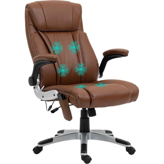 Vinsetto Executive Massage Office Chair with 6 Vibration Points, Heated Faux Leather Computer Desk Chair with Flip-up Armrest, Adjustable Height, Swivel Wheel, Brown