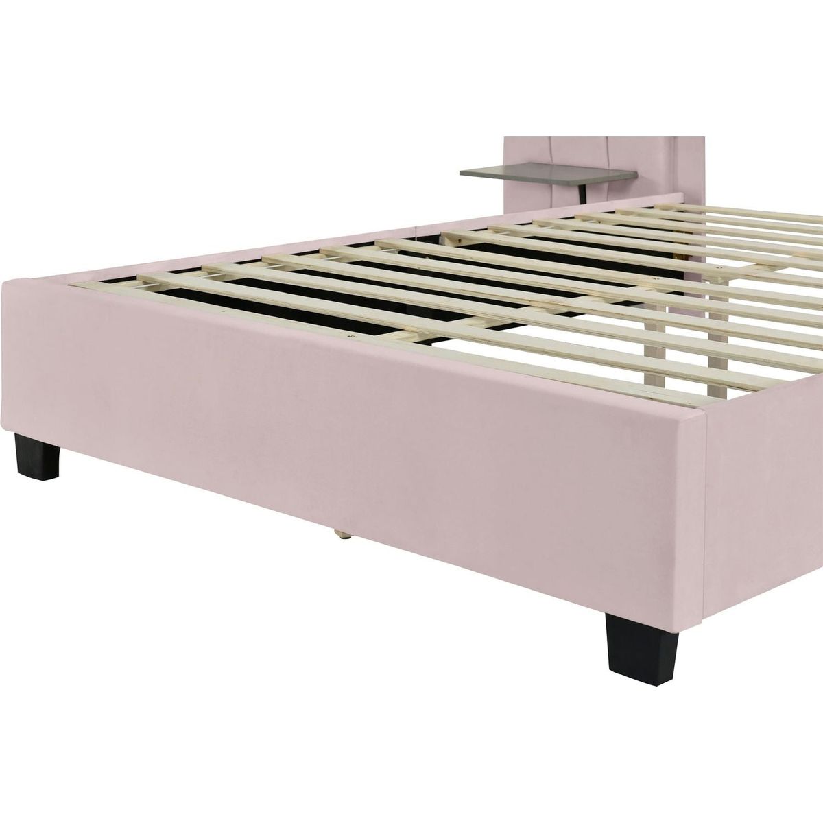 Queen Size Upholstered Platform Bed with Big Headboard, Bedroom Furniture, Velvet, Pink