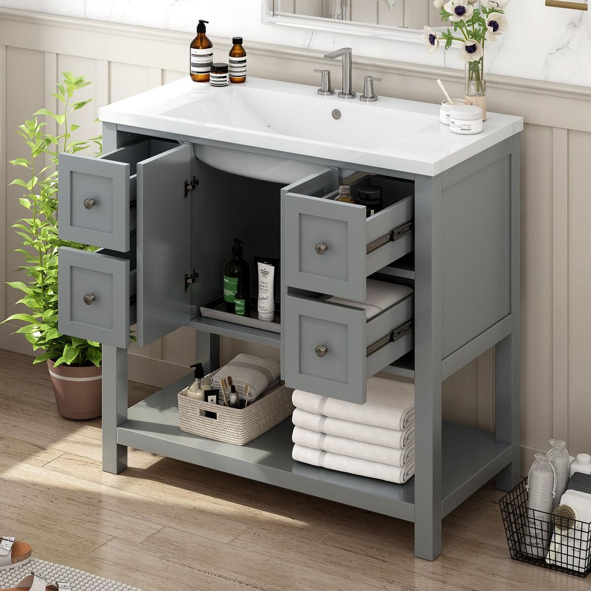 36" Bathroom Vanity with Undermount Sink,Free Standing Vanity Set with 4 Drawers& Soft Closing Doors,Solid Wood Frame Bathroom Storage Cabinet