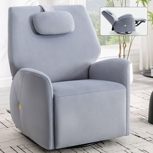 Blue Swivel and Rocker Power Recliner Chair with Lumbar and Neck Support Pillow, Max Swivel Degree 270, Heavy Duty Motion Mechanism with USB and Type-C Ports