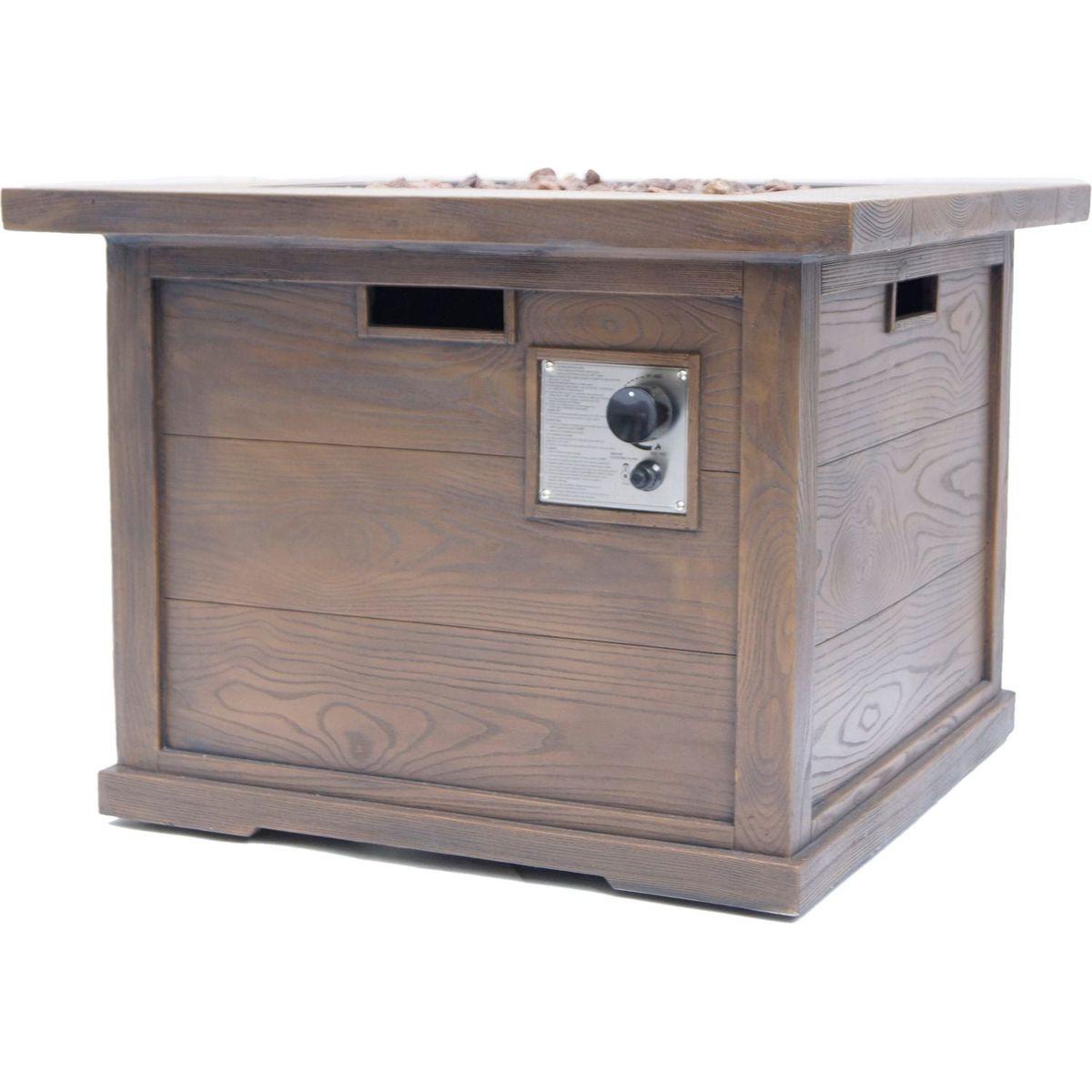 Patio Outdoor 24" H x 32" W Square Gas Burning Concrete Fire Pit Wood Pattern - Brown - 40,000 BTU