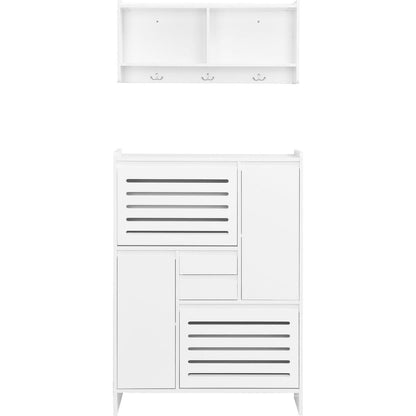 Multi-Functional Shoe Cabinet with Wall Cabinet, Space-saving Design Foyer Cabinet with 2 Flip Drawers, Versatile Side Cabinet for Hallway, White