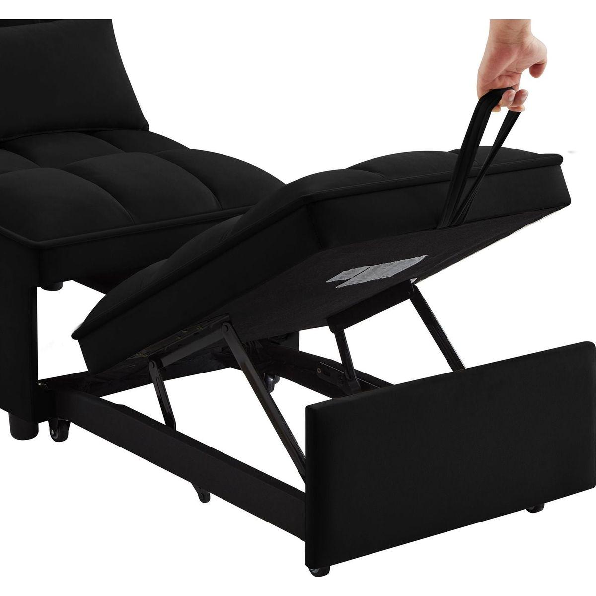 4 in1 Multi-Function Single Sofa Bed with Storage Pockets,Tufted Single Pull-out Sofa Bed with Adjustable Backrest and Pillows, Convertible Chaise Lounge,Black
