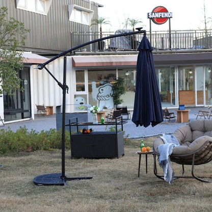 10ft Solar LED Offset Hanging Market Patio Umbrella (Navy blue)