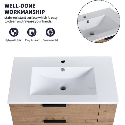 30 Inch Wall Mounting Bathroomg Vanity With Sink, Soft Close Drawer and Side Shelf-GGRB3020MOWH