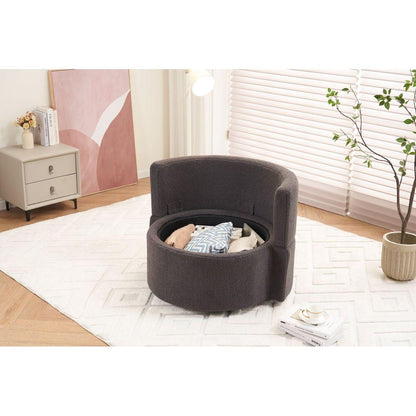Teddy Fabric Swivel And Storage Chair With Back Cushion For Living Room,Dark Gray