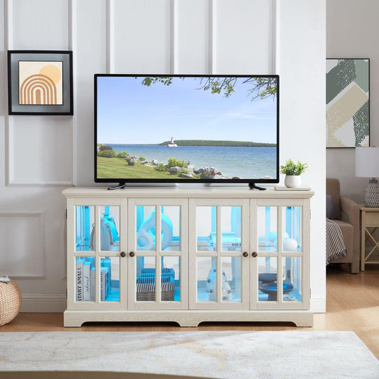 LED Curio Display Cabinet Antique Display Cabinet with Glass Doors Adjustable Shelves for Collectibles Four Door Design Vintage Showcase for Home or Office Antique Display Case WHI