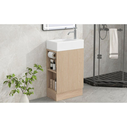 18.6" Bathroom Vanity with Sink, Bathroom Vanity Cabinet with Two-tier Shelf, Left or Right Orientation, Natural