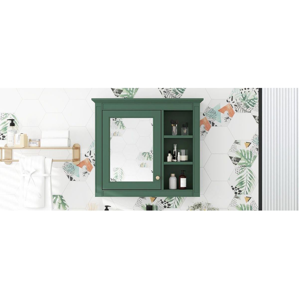 30" x 28" Medicine Cabinet, Wall Mounted Bathroom Storage Cabinet, Modern Bathroom Wall Cabinet with Mirror,Medicine Cabinet, Mirror Cabinet with 3 Open Shelves (Not Include Bathroom Vanity)