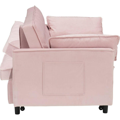 Modern velvet sofa, sofa pull-out bed, small love seat casual sofa with back, with pillow, pockets, living room furniture, 3 in 1 convertible sleep sofa bed.