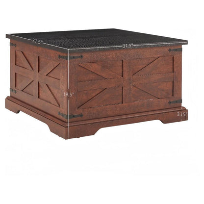 Farmhouse Coffee Table, Square Wood Table with Large Hidden Storage Compartment for Living Room, Barn design Center Table Rustic Cocktail Table with Hinged Lift Top for Home L31.5"xW31.5"xH18 OAK