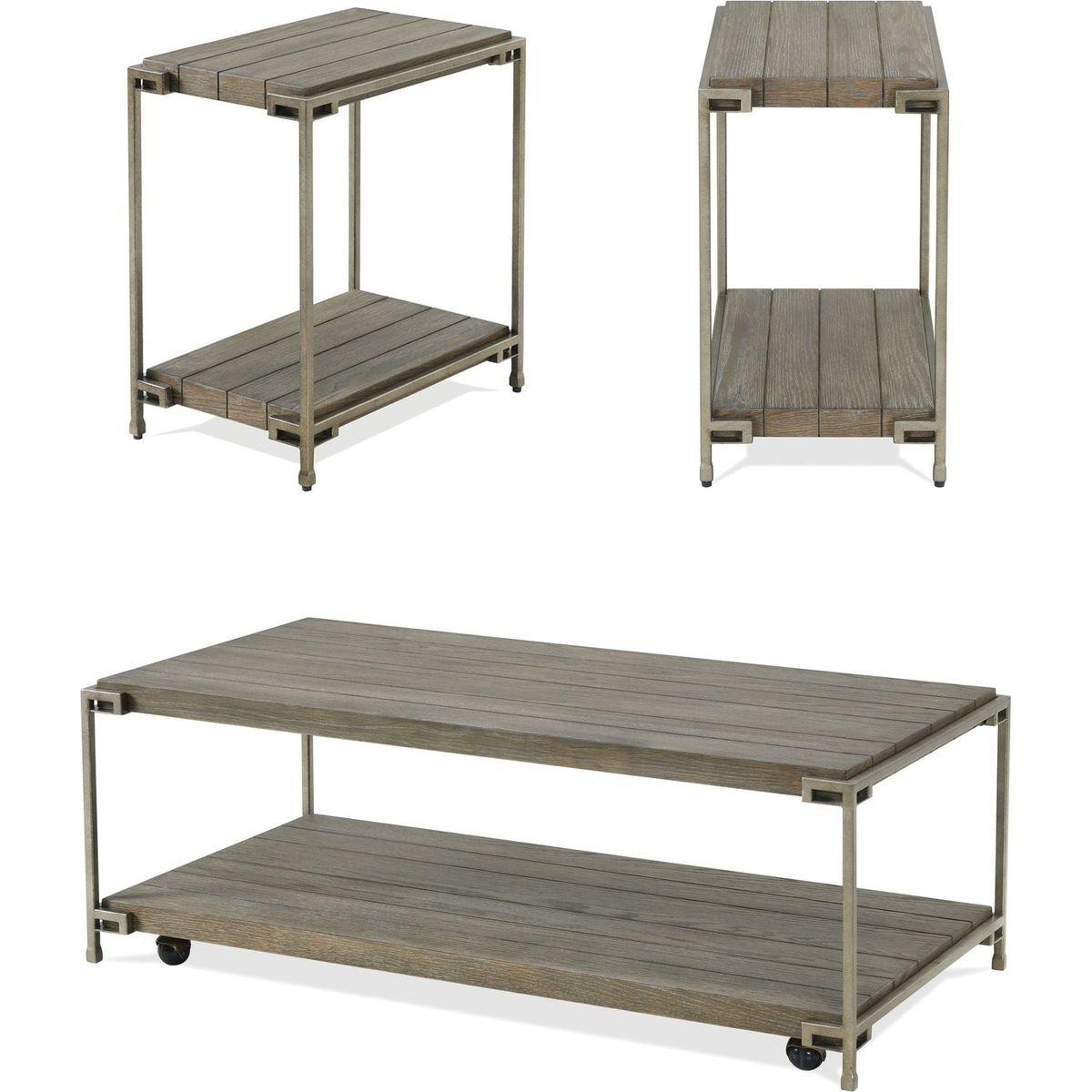 Corbeta 3-Piece Metal Frame Wood Living Room Coffee Table and 2 Chairside Tables Set, Aged Graphite