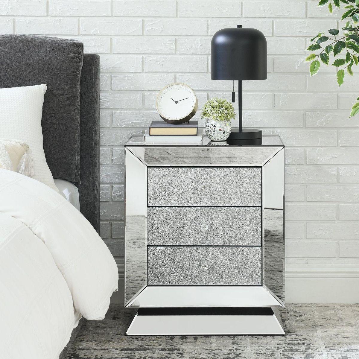 Classic bedroom elegant bedside table, 1 piece of 3 drawer mirrored bedside table