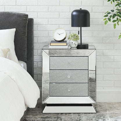 Classic bedroom elegant bedside table, 1 piece of 3 drawer mirrored bedside table