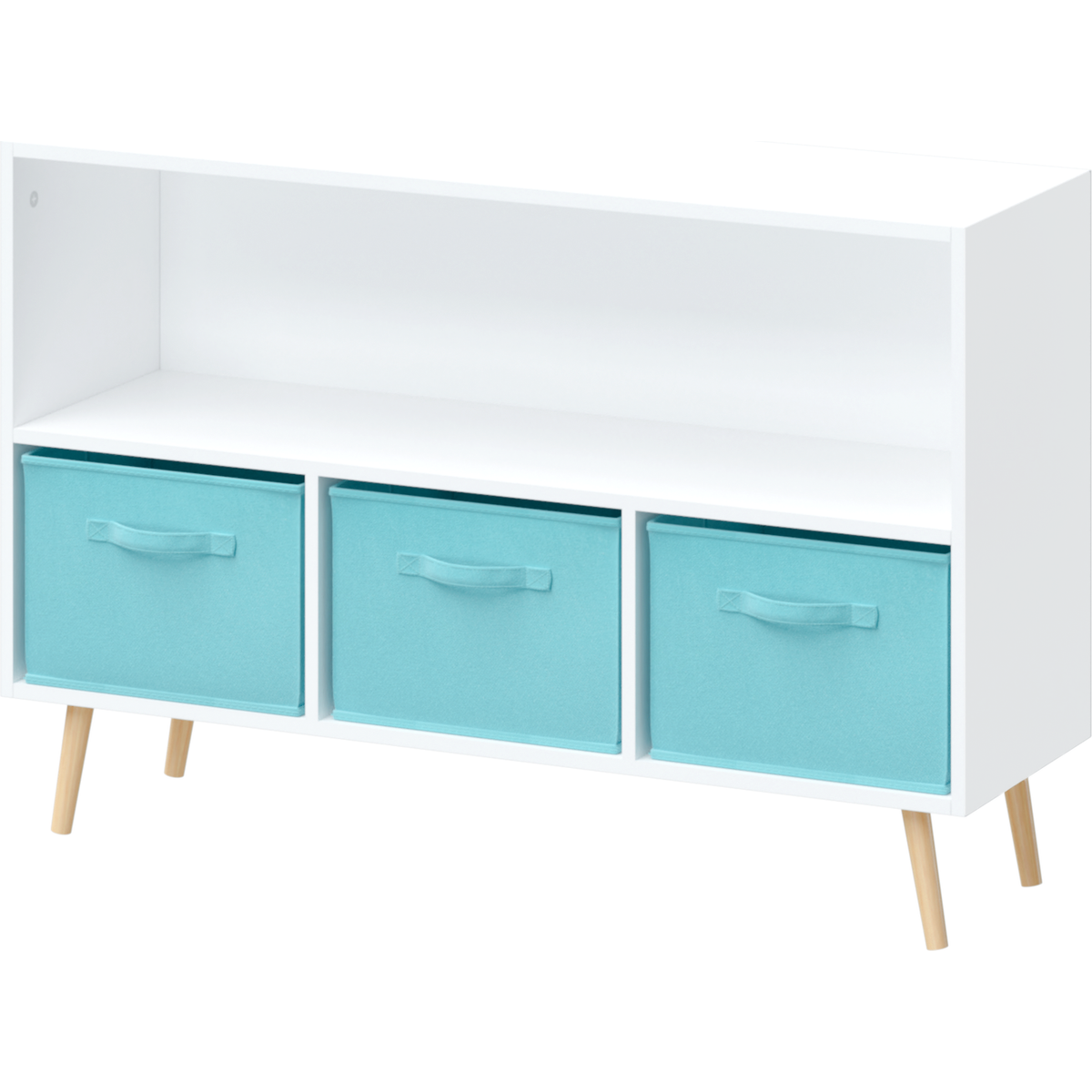 Kids bookcase with Collapsible Fabric Drawers, Children's Book Display, Toy Storage Cabinet Organizer, White/Blue