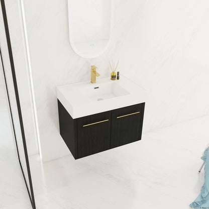 30 Inch Wall-Mounted Bathroom Vanity with Sink, Thick Edged Resin Basin, KD-Package