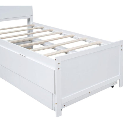 Twin Size Platform Bed with Storage LED Headboard, Twin Size Trundle and 3 Drawers, White